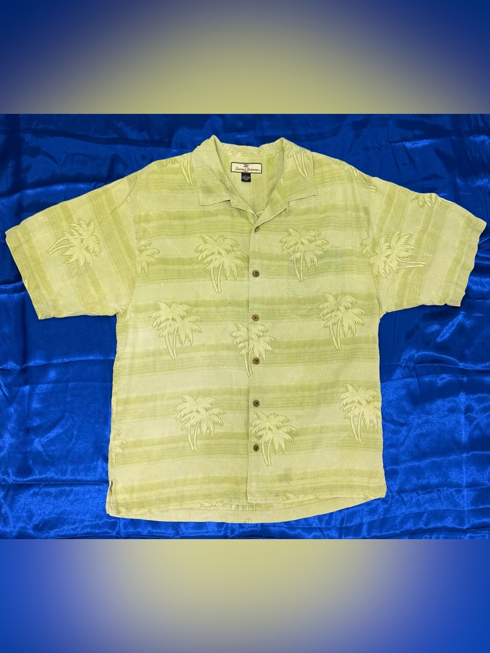Tommy Bahama Light Green Palm Short-Sleeve Button Silk Shirt Tropical - Men’s L